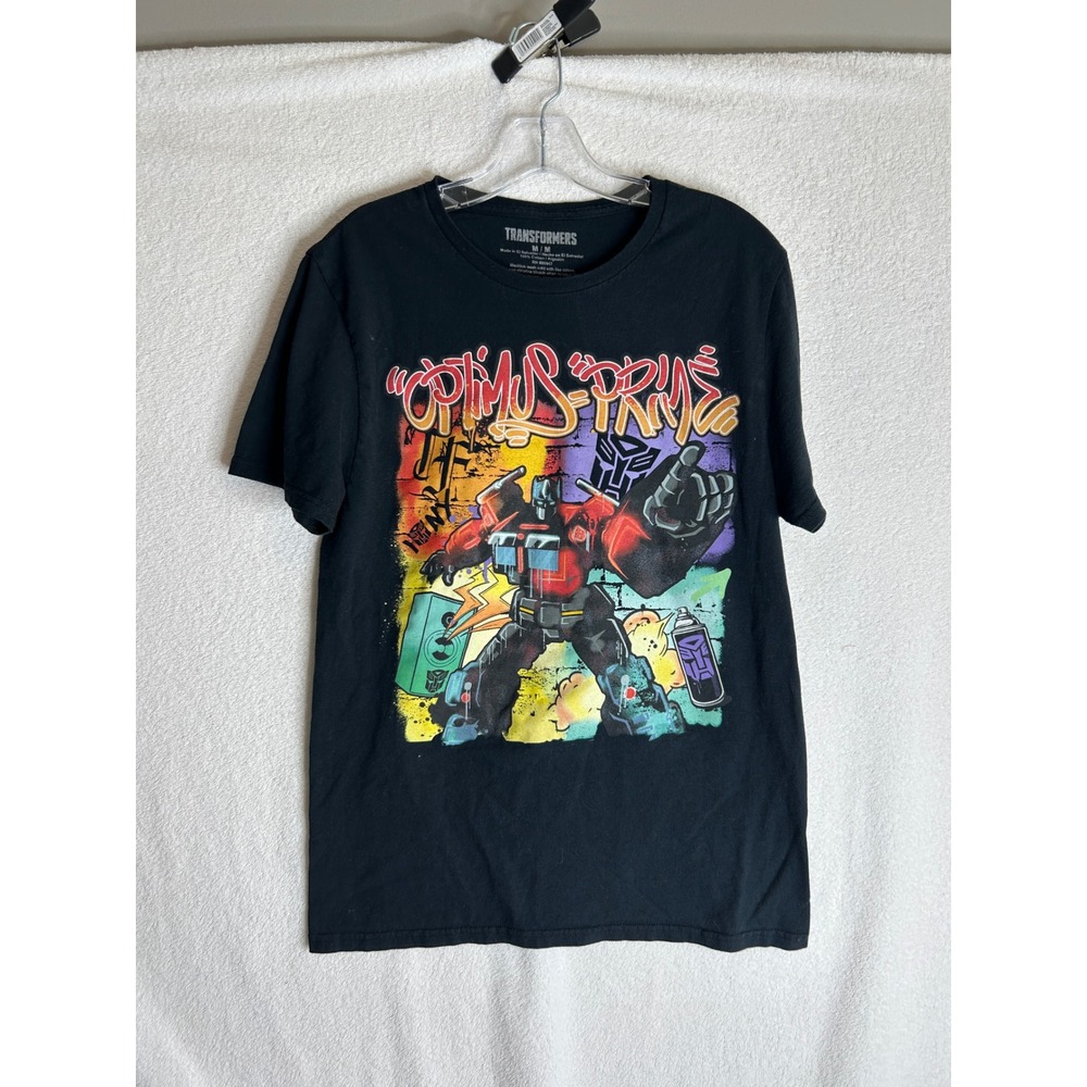 Transformers Optimus Prime Graffiti Graphic T-Shirt Mens Medium Black Cotton Tee